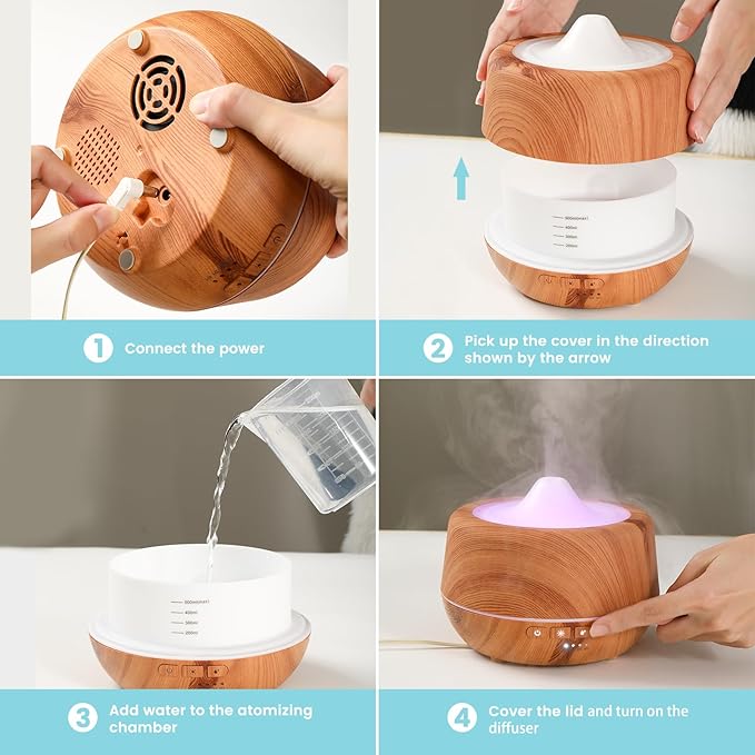 500ml Essential Oil Diffuser with 10 Scented Essential Oils,Wood Grain Ultrasonic Oil Diffuser,Aromatherapy Diffuser with Remote Control,Timer,7 Colors Light,2 Mist Modes for Large Room Office,Yellow-CasaMuseHome