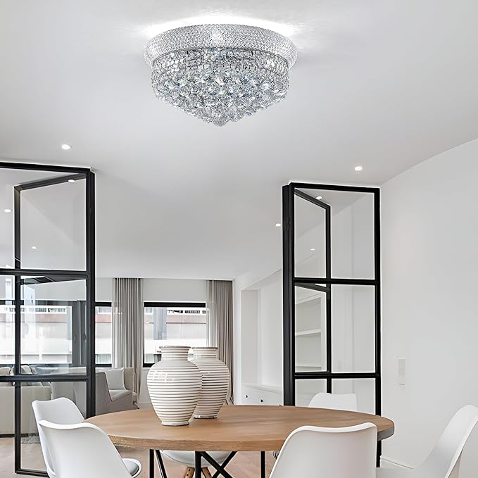 7-Light Crystal Flush Mount Chandelier Ceiling Light Fixture for Living Room Dining Room Bedroom Foyer Entryway Hallway Closet Bathroom (Chrome D18)-CasaMuseHome