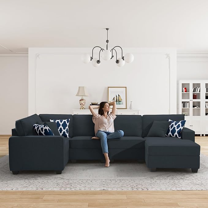L Lengend Vansen Modular Sectional Sofa U Shaped Couch with Ottoman Modern Reversible Corner Sectional Couch for Living Room (Charcoal, U Shaped Sofa-1)-CasaMuseHome