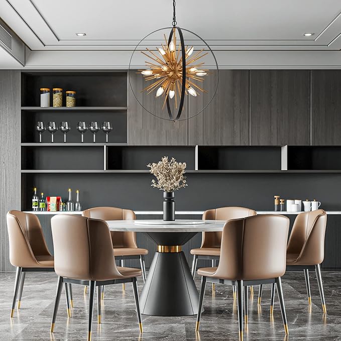 23.2'' Black Gold 12-Light Globe Sputnik Chandelier Modern Industrial Adjustable Hanging Ceiling Firework Pendant Light Fixture for Entryway Foyer Bedroom Dining Living Room Hallway-CasaMuseHome