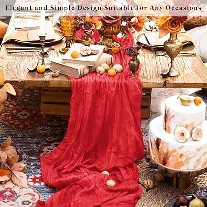 12 Pack Red 10FT Cheesecloth Table Runner Rustic Gauze Fabric Cheese Cloth Table Runner for Wedding Bridal Baby Shower Table Decor Boho Sheer Birthday Party Table Decorations 20 x 120 Inch Long-CasaMuseHome