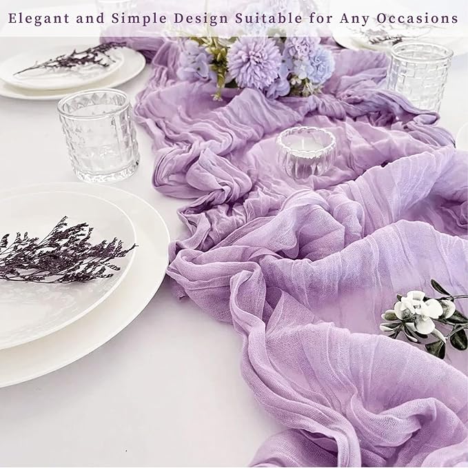 20 Pack Lilac Cheesecloth Table Runner 10FT Rustic Gauze Cheese Cloth Table Runner for Wedding 20 x 120 Inch Long Bridal Baby Shower Table Decor Boho Fabric Sheer Birthday Party Table Decorations-CasaMuseHome
