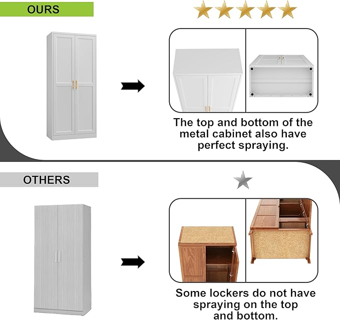 71" Storage Cabinet, Metal Pantry Cabinet, Kitchen Pantry Storage Cabinets with Doors and 4 Shelves, Cabinets for Laundry Room, Living Room, Dinning Room, Assembly Required, White-CasaMuseHome