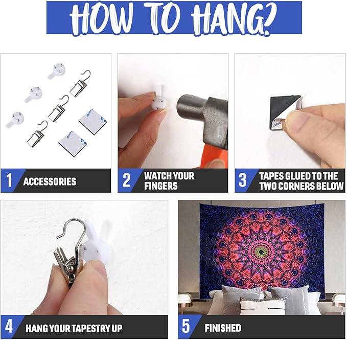 ADDWel Blacklight Mandala Boho Tapestry Glow In The Dark, Black Light Bohemian Hippie Poster Wall Hanging for Bedroom Aesthetic Wall and Room Decor (60" x 80", Mandala)-CasaMuseHome