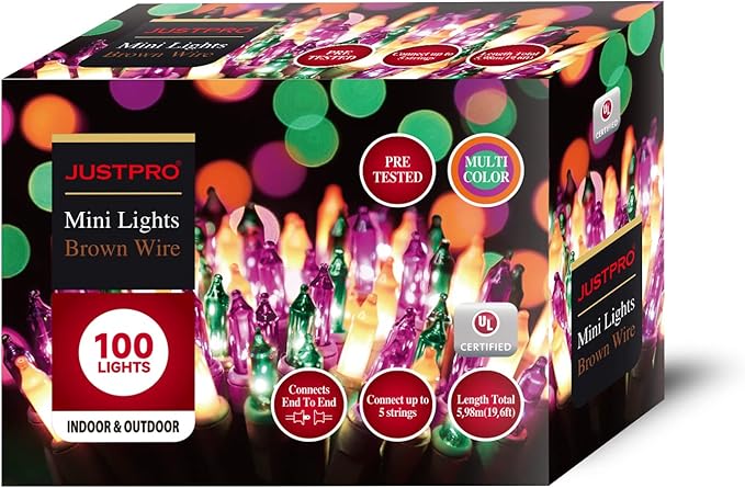 100LIGHTS Orange Purple and Green Extra-Bright with End Connectors Halloween Decorative Lights 5.98m UL Certified Mini String Light Set Waterproof for Halloween Home Garden Tree Party Patio-CasaMuseHome