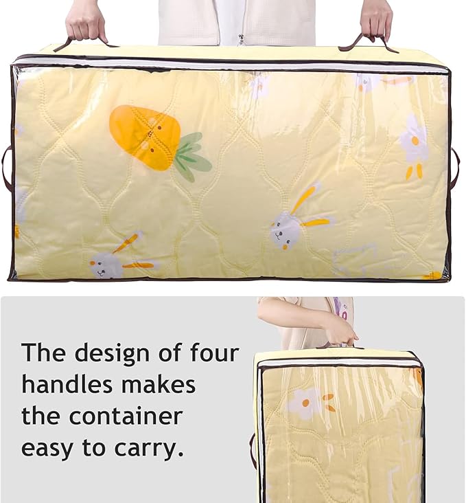 90L Under Bed Storage Containers, Closet Organizers and Storage Bins, Foldable Underbed Storage Bags for Blankets, Towels, Comforter, Sweaters, Pillows, Linen Sheets, Wrapping Paper, 4 Pack Beige-CasaMuseHome