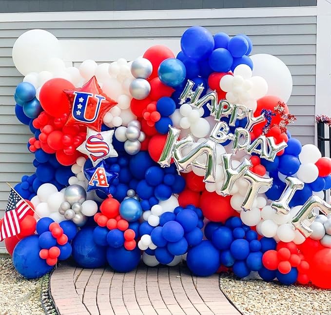130pcs Red White Blue Balloons Different Sizes 18" 12" 10" 5" Party Latex Balloons for Birthday Graduation 4th of July Independence Day Anniversary New Year Holiday Party Decorations-CasaMuseHome