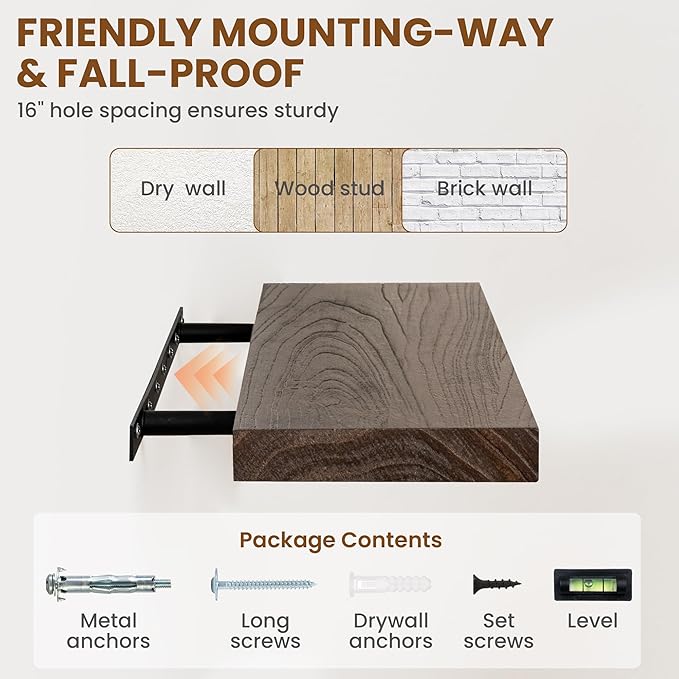 72" Floating Shelves for Wall, Rustic Elm Wood Floating Shelf for Home Decor, Wall-Mounted Display Shelves with Heavy-Duty Bracket, Long Floating Shelf for Bathroom, Kitchen, Living Room, Walnut Color-CasaMuseHome