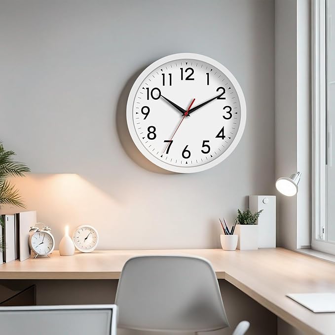 12 Inch Wall Clock Battery Operated Silent Non Ticking Analog Modern Decorative for Office Kitchen Outdoor Living Room Classroom Bedroom Bathroom School(White)-CasaMuseHome