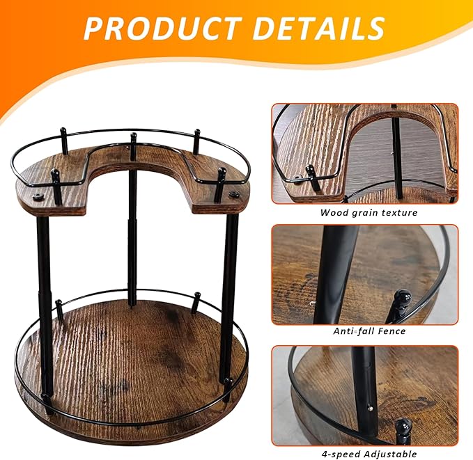 2-Tier Lazy Susan Organizer, Rotating Spice Rack with Stable Carousel Base & 4 Height Settings, Spice Rack Organizer for Cupboard Kitchen Countertop Dining Table-CasaMuseHome