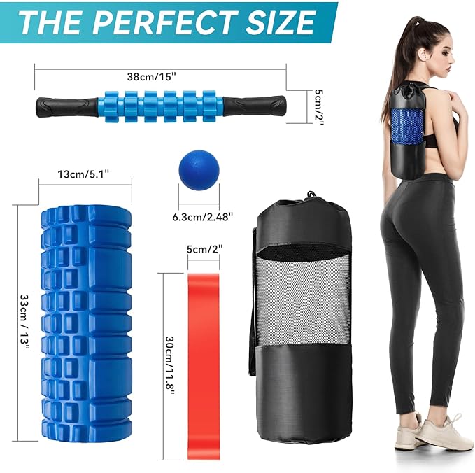 5 in 1 Foam Roller Set for Deep Tissue Muscle Massage, High Density Trigger Point Fitness Patented Exercise Foam Roller, Massage Roller, Massage Ball, Resistance Band, for Whole Body-CasaMuseHome