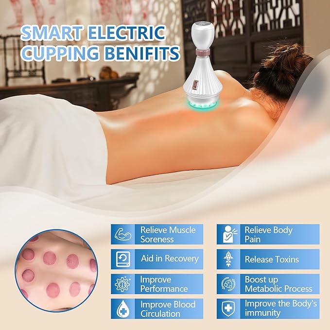 KTS Smart Cupping Therapy Set with Clean Base, 4-in-1 Electric Cupping Therapy Massager, Multi-Function Vacuum Therapy for Pain Relief, Blood Circulation