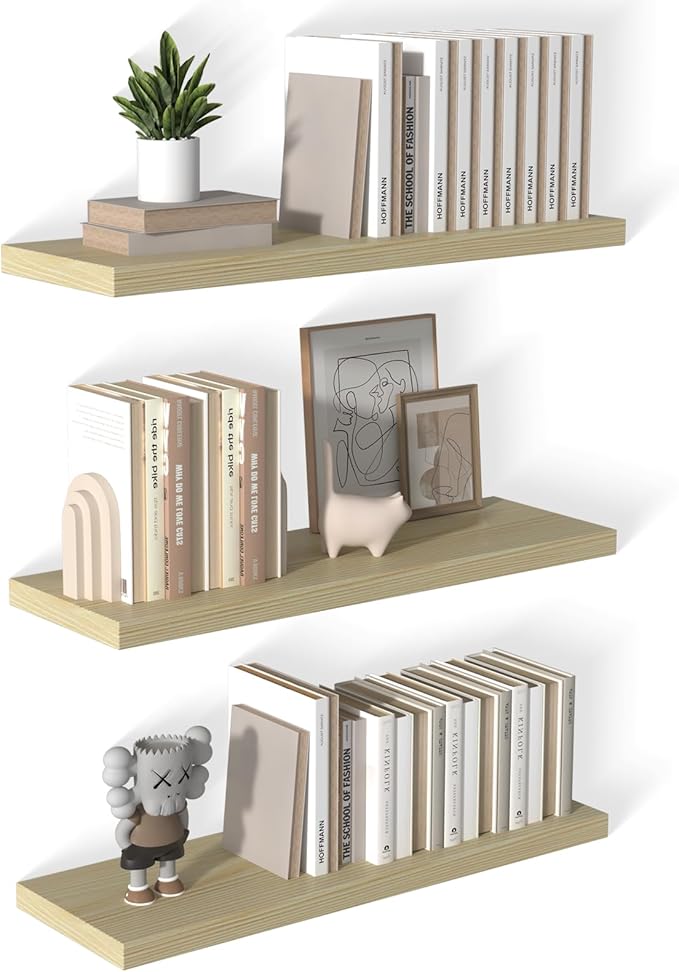 12 Inch Deep Floating Shelves for Wall 3 Pack Floating Shelves Large Storage Space Wall Mount Shelf for Living Room Kitchen Bathroom 36" W x 12" D x 1.2" H Oak-CasaMuseHome