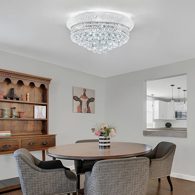 9-Light Crystal Flush Mount Chandelier Ceiling Light Fixture for Living Room Dining Room Bedroom Foyer Entryway Hallway Closet Bathroom (Chrome D22)-CasaMuseHome