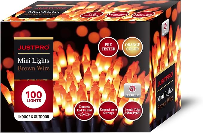 100LIGHTS Orange Extra-Bright with End Connectors Halloween Decorative Lights 5.98m UL Certified Mini String Light Set Waterproof for Halloween Home Garden Christmas Tree Party Patio Wedding-CasaMuseHome