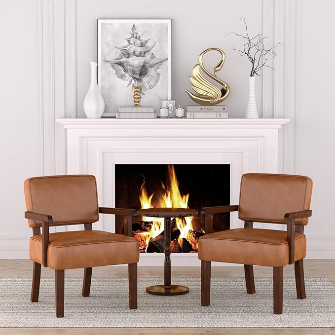 Accent Chair, PU Leather Living Room Chairs Oversize with Soft Seat and Armrests for Living Room Dinning Room Bedroom Reading Room Waiting Room-CasaMuseHome