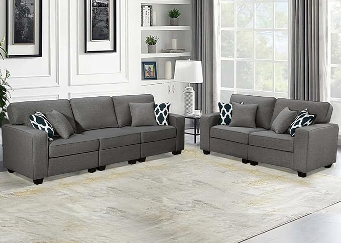 L Lengend Vansen Modular Sectional Sofa U Shaped Couch with Ottoman Modern Reversible Corner Sectional Couch for Living Room (Dark Grey, 2+3)-CasaMuseHome