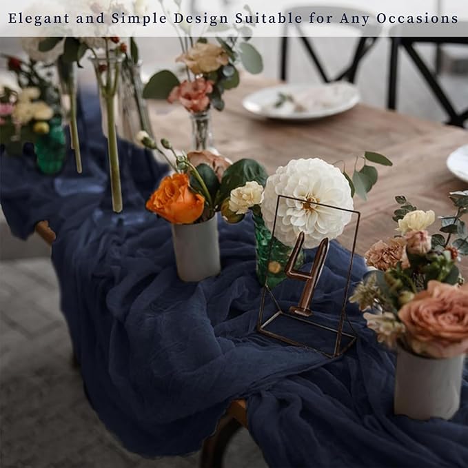 6 Pack Navy Blue Cheesecloth Table Runner 10FT Boho Fabric Rustic Cheese Cloth Table Runner for Wedding Bridal Shower Baby Shower Gauze Sheer Birthday Party Table Decorations 20 x 120 Inch Long-CasaMuseHome