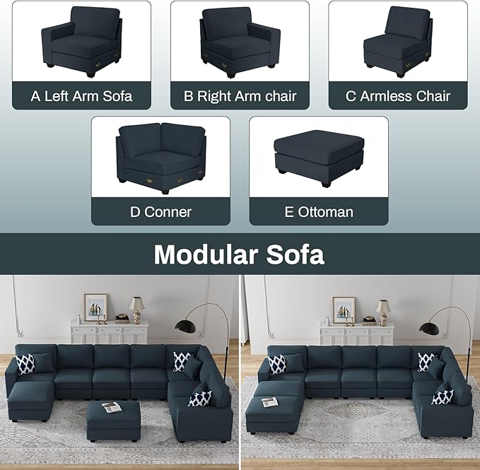 L Lengend Vansen Modular Sectional Sofa U Shaped Couch with Ottoman Modern Reversible Corner Sectional Couch for Living Room (Charcoal, U Shaped Sofa-5)-CasaMuseHome