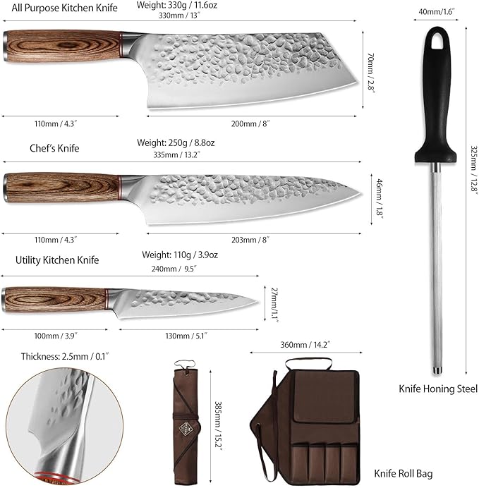 KOFERY 5PCS Chef and BBQ Knife Set with Roll Bag, High Carbon Stainless Steel Knives for Precise Cooking, Outdoor Meat Cutting(Include Sharpening Steel)-CasaMuseHome