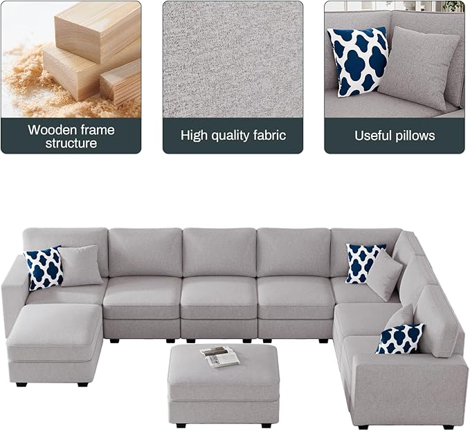 L Lengend Vansen Modular Sectional Sofa U Shaped Couch with Ottoman Modern Reversible Corner Sectional Couch for Living Room (Light Grey, U Shaped Sofa-5)-CasaMuseHome
