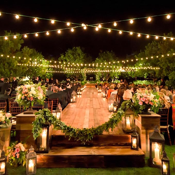 48Ft LED Outdoor String Lights with Dimmer, 15 Edison Bulbs Waterproof Patio String Lights with 4 Brightness Modes Remote Control (Included), Porch Backyard Bistro Decoration-CasaMuseHome