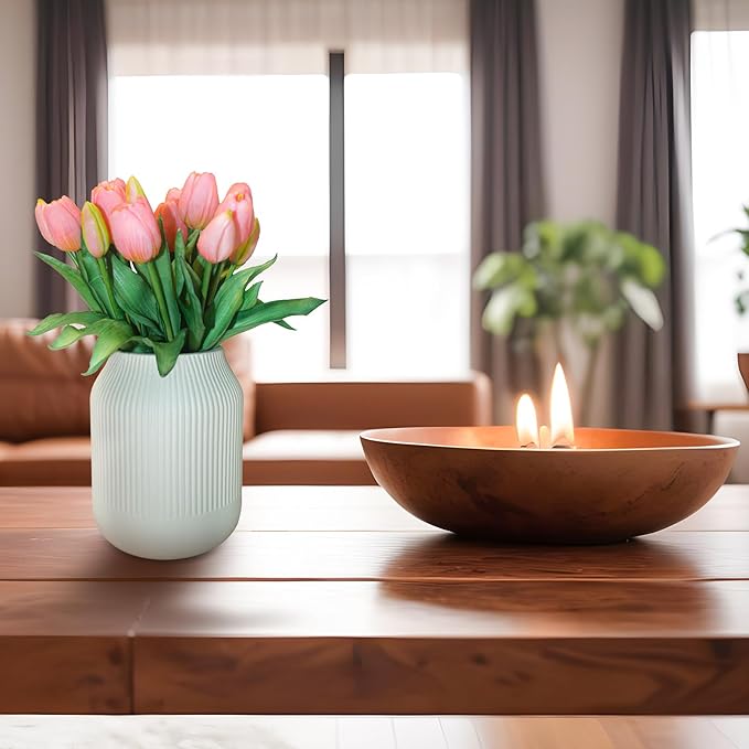 15pcs Artificial Tulips Flowers, Fake Tulips Real Touch, Faux Latex Bouquets, for Party Wedding Home Room Decoration (Pink)-CasaMuseHome