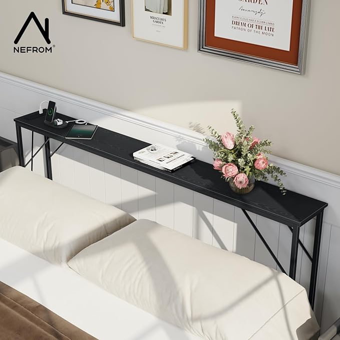 63'' Console Table, Skinny Entryway Table with Fast-Charging Station, Narrow Long Sofa Table, Behind Slim Couch Table for Entrance, Hallway, Living Room Decor ST-BK160-1-CasaMuseHome