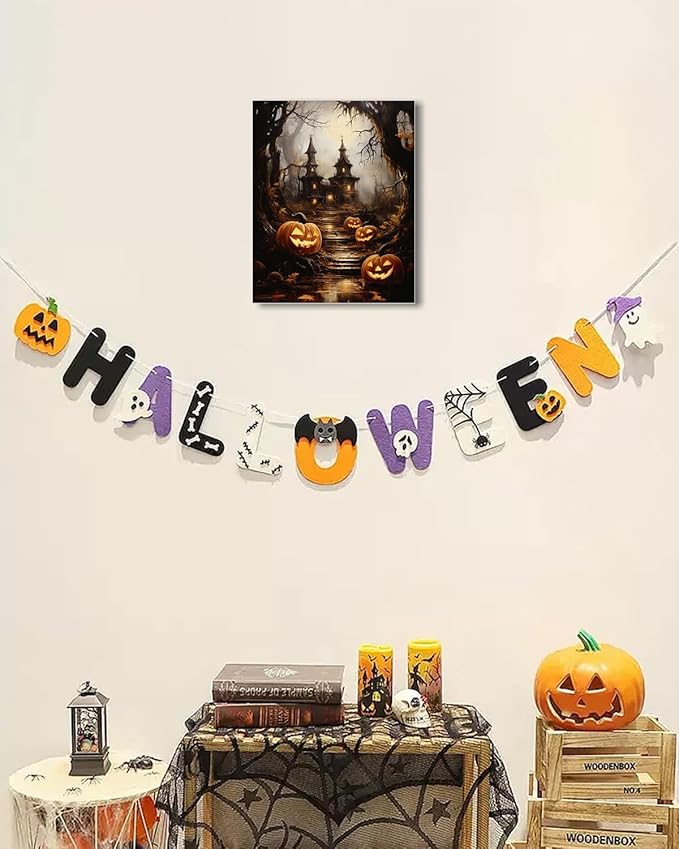 AbcCustomize Halloween Canvas Wall Art - Spooky Haunted House & Eerie Pumpkins Poster, Gothic Fall Decorations for Home, Vintage Halloween Decor Indoor for Living Room, Bedroom & Party-CasaMuseHome