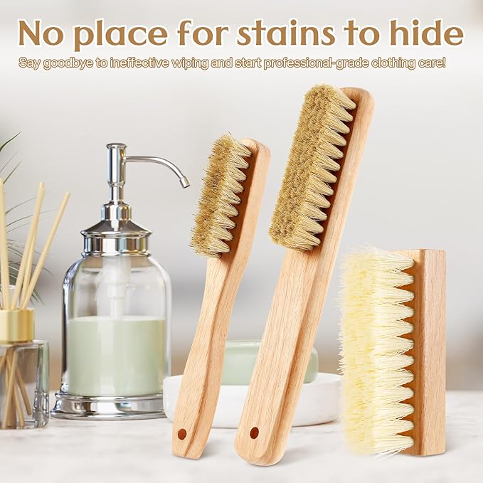 3 Pcs Wood Laundry Stain Brush Stain Remover Brushes with Boar Bristle Small Stain Brush for Clothes for Scrubbing Stains from Furniture Fabric Leather(3 Pcs D)-CasaMuseHome