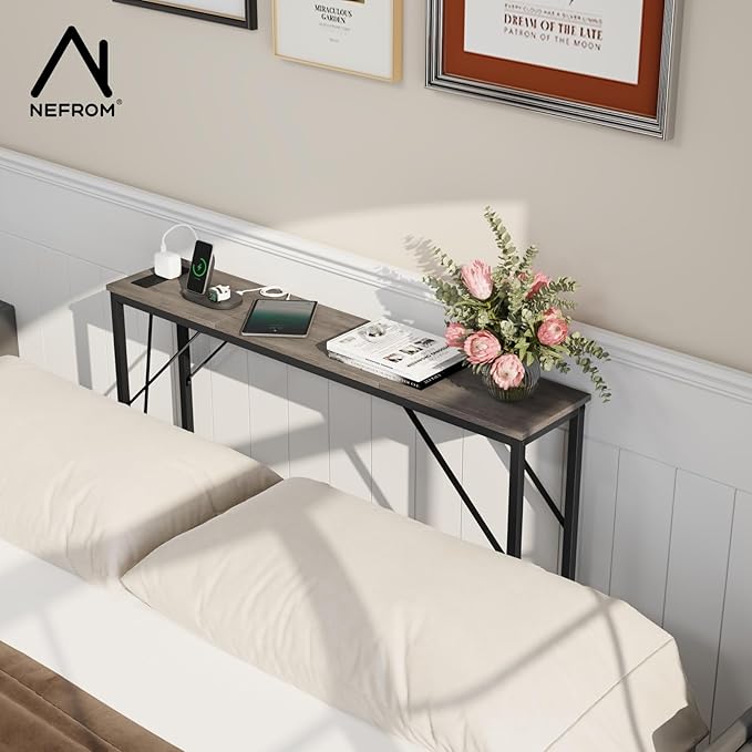 47.2'' Console Table, Skinny Entryway Table with Fast-Charging Station, Narrow Long Sofa Table, Behind Slim Couch Table for Entrance, Hallway, Living Room Decor ST-GY120-1-CasaMuseHome