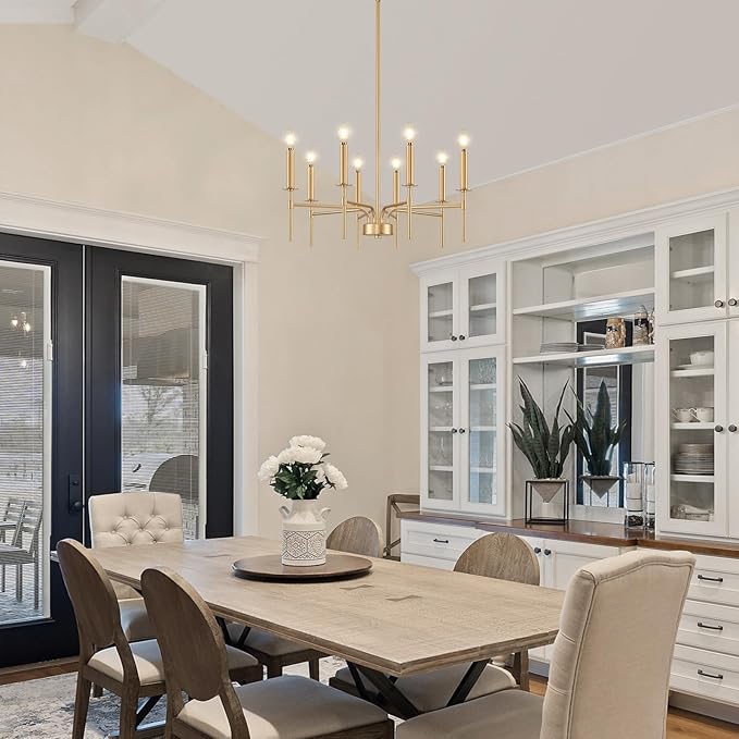 8 Light Gold Chandelier Light Fixture, Modern Farmhouse Chandeliers for Dining Room Light Fixture, Metal Candle Pendant Chandelier for Foyer Entryway Stairs Living Room Bedroom Kitchen-CasaMuseHome