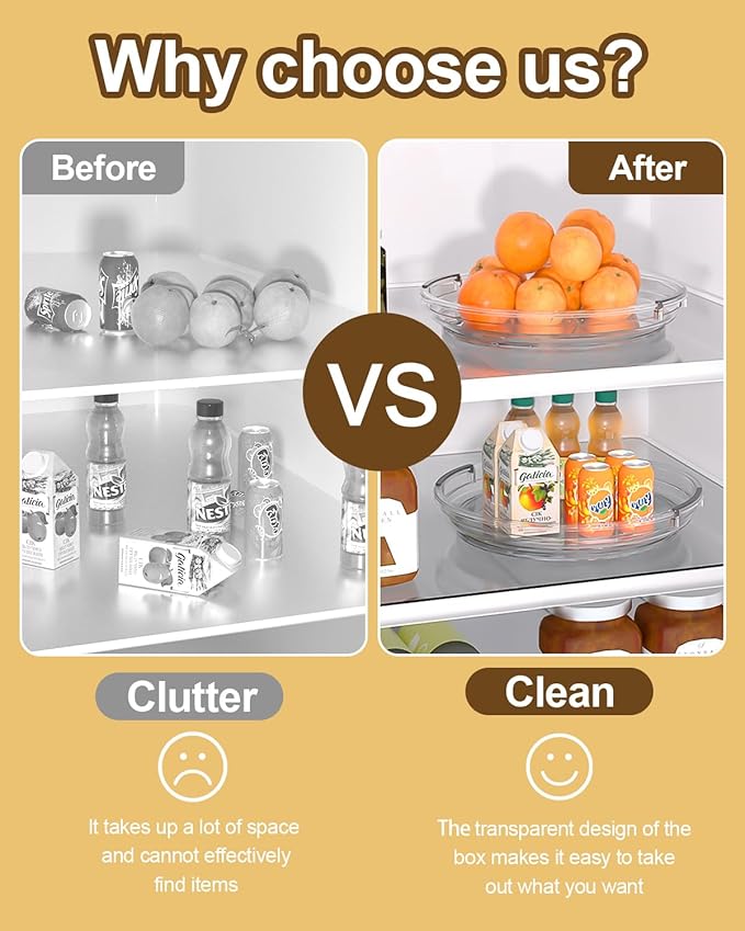 2 Pack Lazy Susan Organizer 9.25''and 11.81'' Two-Tier Lazy Susan Turntable for Cabinet, Spice Rack, and Pantry Storage - Spinning Makeup Organizer for Bathroom, Clear-CasaMuseHome