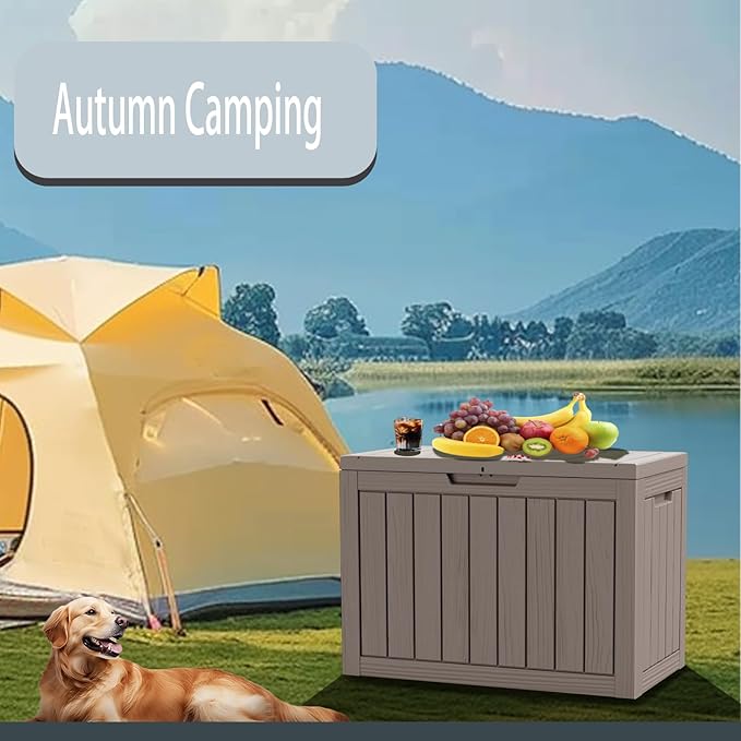 45 Gallon Outdoor Storage Box Waterproof Lockable Resin Deck Box Large, Patio Storage Bin for Pool Accessories Cushion Furniture, Garden Tools, UV-Resistant Outside Delivery Light Coffee-CasaMuseHome