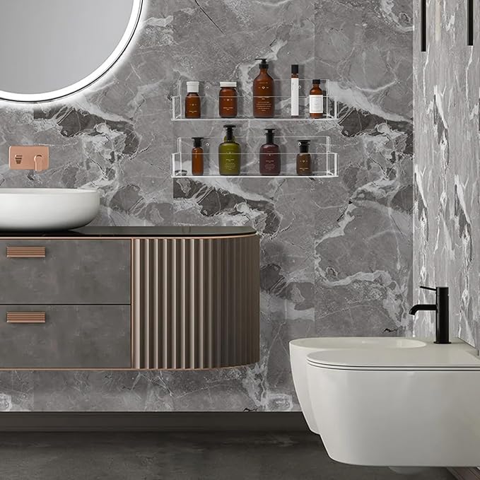 Acrylic Spice Rack Wall Mount-12 Inch, Clear Spice Shelf Storage Holder, 2 Pack Hanging Seasoning Rack Organizer for Cabinet Door, Cupboard or Wall Kitchen (Adhesive or Screw)-CasaMuseHome