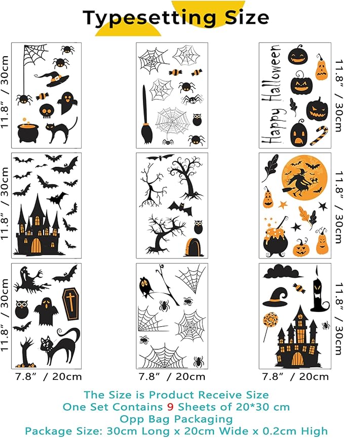 84 PCS Window Clings - Halloween Wall Stickers for Living Room, Pumpkins, Castles, Bats, Cats, Vampire, Witch Stickers, Household Decorative Murals, Party Supplies-CasaMuseHome