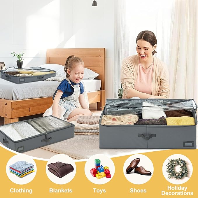 6-Inch Under Bed Organizer, Under Bed Storage Container, Under Crib/Couch Storage, Underbed Storage Box for Seasonal Clothing, Sweaters, Shoes, Blankets, Wrapping Paper & Toys 33" L×17" W×6" H-CasaMuseHome