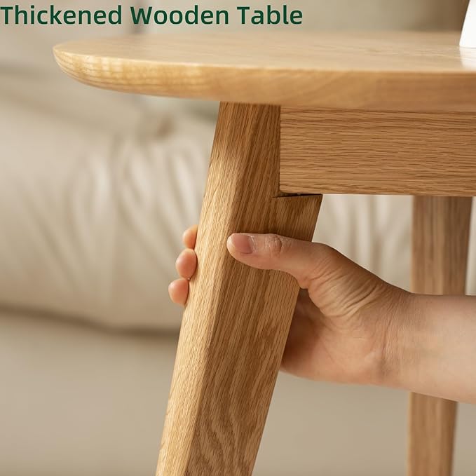 100% Solid Oak Wood Mini Coffee Table, Round Side Table w/Solid Wood Legs, Walnut Mid Century Coffee Table w/Sturdy Frame for Bedroom Balcony Living Room (29.53" D x 17.72" H)-CasaMuseHome