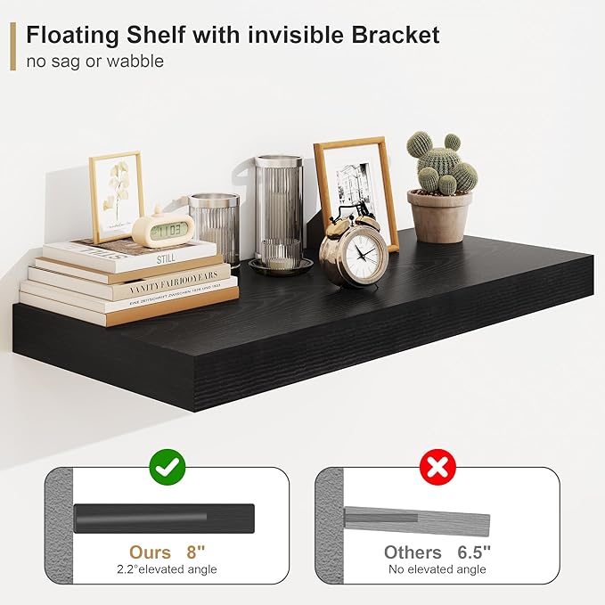 12" Deep Black Floating Shelves,Over Toilet Long Wall Mounted Modern Farmhouse 36 inches,Wall Shelves with Invisible Brackets for Bedroom, Bathroom, Living Room, Kitchen, Set of 1-CasaMuseHome