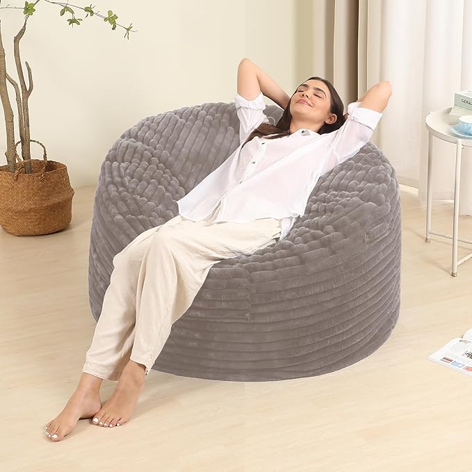3FT Memory Foam Bean Bag Chair for Adults/Teens, Bean Bag Sofa with Fluffy Removable Cover, for Living Room Bedroom, Grey-CasaMuseHome