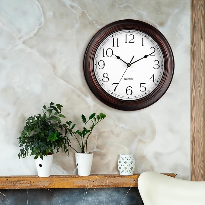 12 Inch Wall Clocks Battery Operated Silent Non-Ticking Wall Clock Vintage Retro Rustic Style Decorative for Living Room Kitchen (Bronze)-CasaMuseHome
