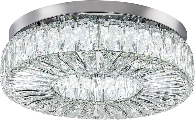16.5" Crystal Chandelier LED Modern Flush Mount Ceiling Light Fixtures Round Ring Luxury Large Chandelier for Living Room Bedroom Dining Room Entrance (Cool white-16.5")-CasaMuseHome
