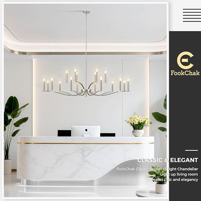 18 Light Nickel Living Room Chandelier High Ceiling Foyer Candle Chandelier Large Modern 59in Metal Chandeliers Hanging Light for Master Bedroom Dining Room Light Fixture Over Table-CasaMuseHome