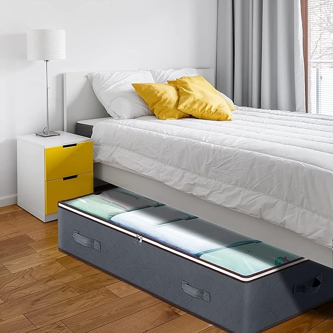 90L Under Bed Storage Containers, Underbed Toy Organizers and Clothing Storage Bags, Closet Storage Bins with Clear Window for Organizing Blanket Comforter Bedding Clothes Bedroom Dorm, 2 Pack-CasaMuseHome