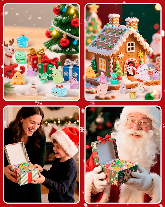 75 Pcs Miniature Christmas Figurines - Luminous Mini Resin Figures to Hide, Glow in The Dark Resin Animals for Micro Landscape Aquarium Fairy Garden Dollhouse Decor-CasaMuseHome