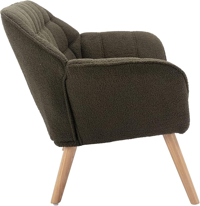 48" Small Loveseat Sofa, Modern Sherpa Mini Sofa Couch 2-Seater Fluffy Love Seat with Quilting Backs and Wood Legs for Living Room, Bedroom and Small Space, Green-CasaMuseHome