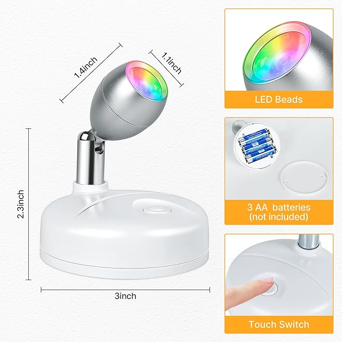 4 Pack Battery Operated Spot Lights Indoor, 13 Color Plant Uplighting Decor, Wall Lights for Pictures, Display for Tree Artwork Bookshelf-CasaMuseHome