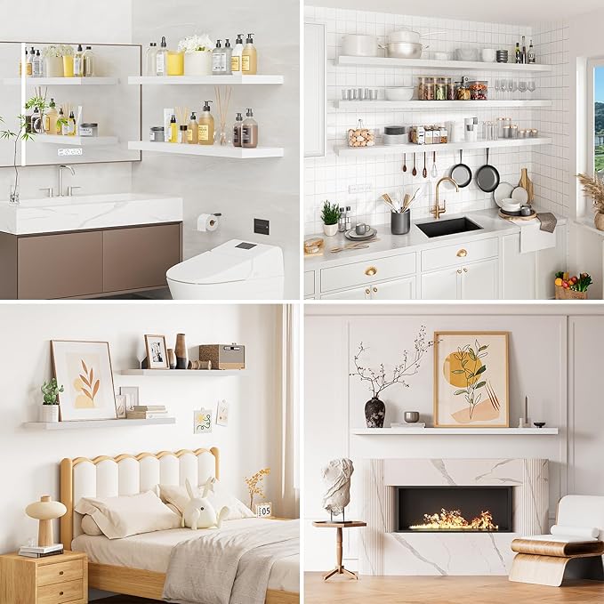 40 Inches Floating Shelves for Wall,9.3" Deep White Long Floating Shelves Set of 2,Large Display & Storage Shelf,Wall Shelf for Bathroom Bedroom Living Room Kitchen Office-CasaMuseHome