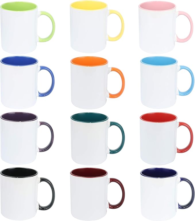 11oz White Ceramic Sublimation Coffee Mug in White Gift Box, 12 Mixed Colors, Case of 12-CasaMuseHome