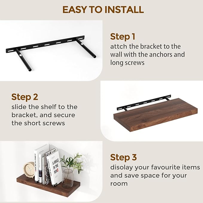 55 Inch Floating Shelves Set of 2, Rustic 55 x 9 Floating Shelf for Wall, 9 Inch Deep Wall Shelves Invisible Bracket, Large Deep Shelving for Bedroom, Kicten, Living Room, Walnut Color-CasaMuseHome